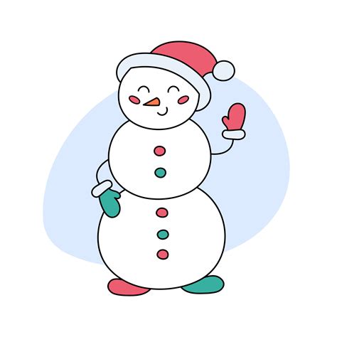 Snowman Doodle Isolated Vector Illustration Of Cute Cartoon Snowman In Santa Cap Christmas And