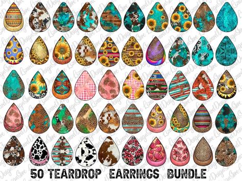 45 Western Tear Drop Earrings Bundle Digital PNG File Etsy