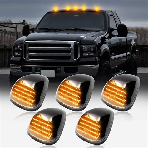 Htzcmoto Cab Roof Lights Smoked Amber Cab Marker Lights Compatible With F250 F350