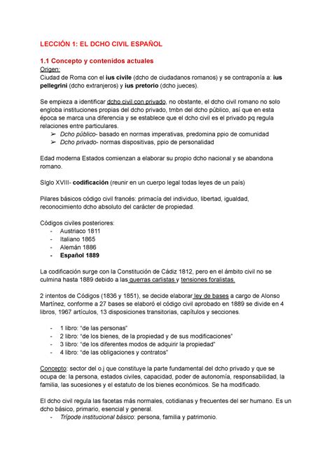 Resumen Tema Lecci N El Dcho Civil Espa Ol Concepto Y