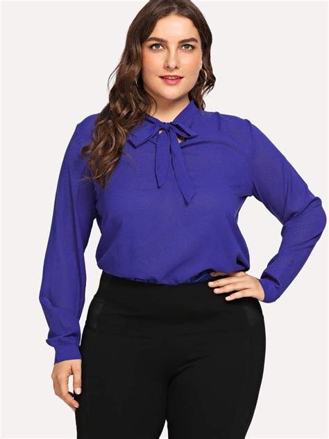 Plus Tie Neck Solid Blouse Plus Size Blouses Tie Blouse Plus Size