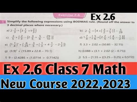 Exercise 2 6 Class 7 Math Kpk New Course 2022 Math 7 New Course SNC