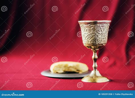 Unleavened Bread Chalice Of Wine Silver Kiddush Wine Cup On Red