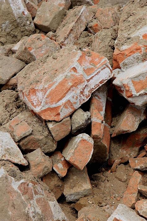 Pile Of Broken Red Bricks Debris Material Demolition Photo Background