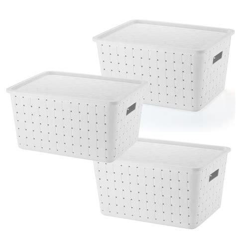 Kit Caixas Organizadoras Rattan 29 Litros Grande Tampa Branco 3