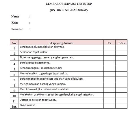 Lembar Observasi Penilaian Sikap Pdf Riset Riset