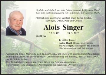 Traueranzeigen Von Alois Singer Mittelbayerische Trauer