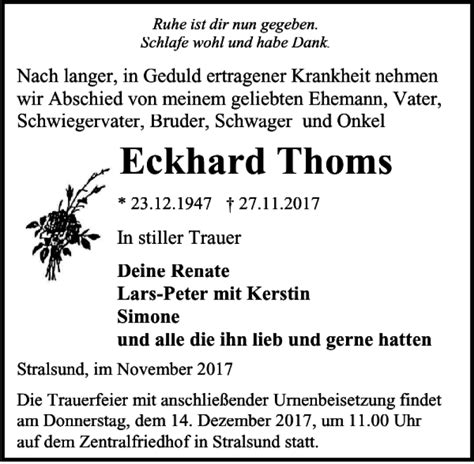 Traueranzeigen Von Eckhard Thoms Trauer Anzeigen De