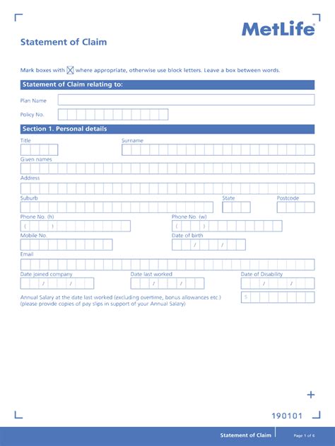 Fillable Online Statement Of Claim Metlife Fax Email Print Pdffiller