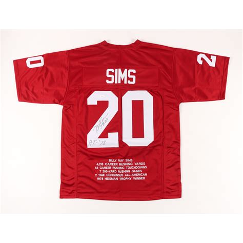 Billy Sims Signed Career Highlight Stat Jersey Inscribed H T