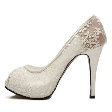 Sexy See Through Lace Bridal Wedding Shoes Party Prom Pumps White