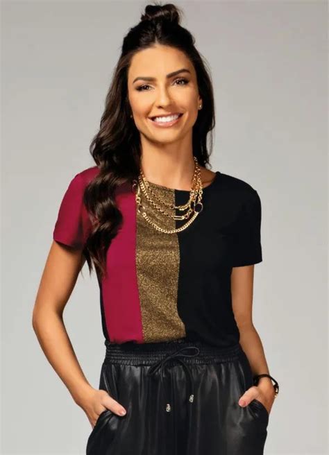 Blusa Vermelho E Preto Recorte Frontal Quintess