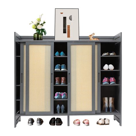 Miumaeov Rattan Shoe Cabinet With Doors Freestanding Shoe Storage