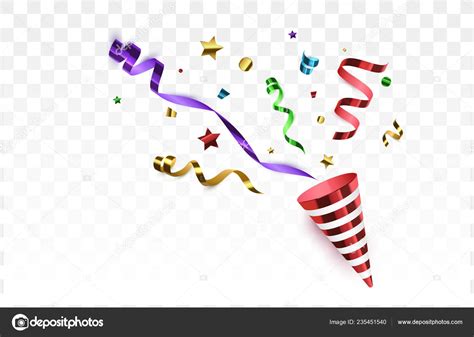 Confetti With Party Poppers Isolated Birthday Background Stock Vector