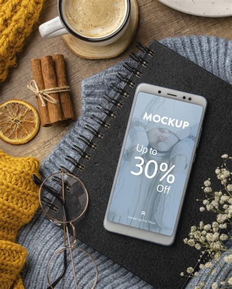 Premium Psd Flat Lay Winter Hygge Arrangement With Phone Mock Up