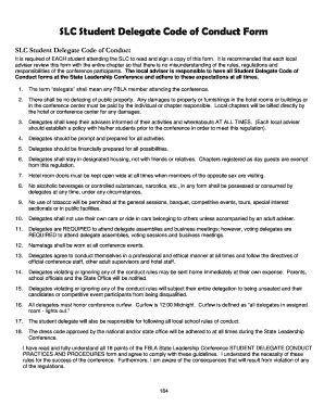 Fillable Online Dpi Wi Slc Student Delegate Code Of Conduct Form Fax