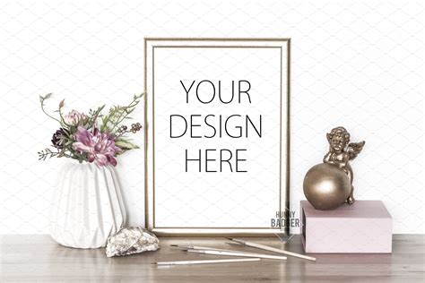 Gold frame mockup - art mockup | Architecture Stock Photos ~ Creative ...