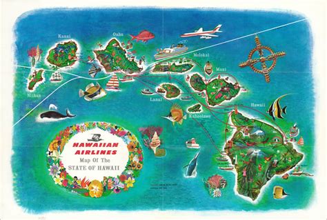 Hawaiian Airlines Map Of The State Of Hawaii Curtis Wright Maps