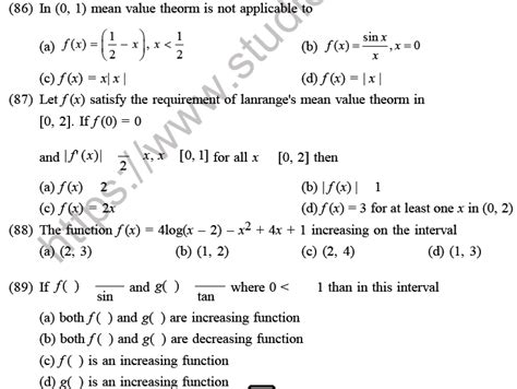 Jee Mathematics Application Of Derivatives Mcqs Set D Multiple Choice