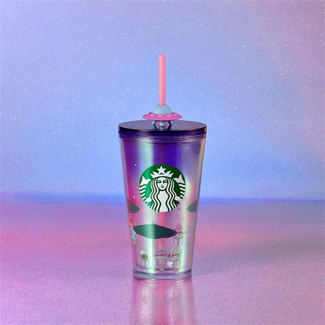 16oz Aliens Sbux Time W Straw Topper Plastic Cold Cup 16oz 外星人在星巴克的時光