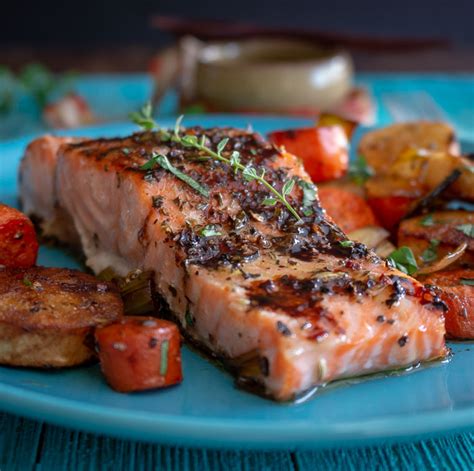 Balsamic Glazed Salmon And Roasted Vegetables Recipe Salmon Balsamic Glaze Roasted