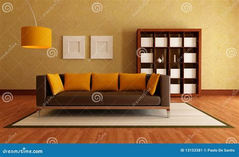 Brown And Orange Living Room Stock Image - Image: 13153381