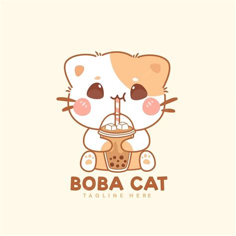 Premium Vector Cute Cat Drink Boba Milk Tea Cartoon Hand Drawn Kawaii