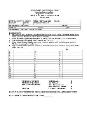 Fillable Online Membership Transmittal Form American Legion Auxiliary