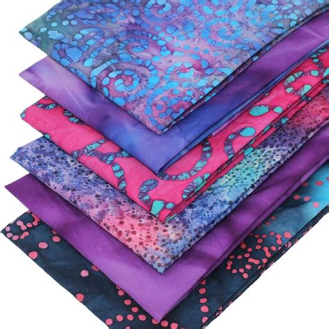 6 Fat Quarters Batik Bundle In Shades Of Blue Pink And Purple 100