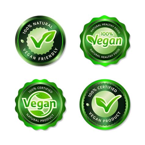 Premium Vector Natural Vegan Badges And Labels Green Metalic Set