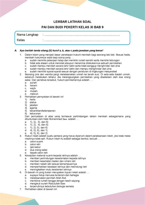 Latihan Soal Pai And Budi Pekerti Kelas 11 Bab 9 Daring Nur Hidayah Press