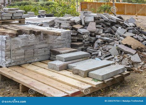 Stack Of Concrete Paving Stones Repair Pavement And Laying Paving