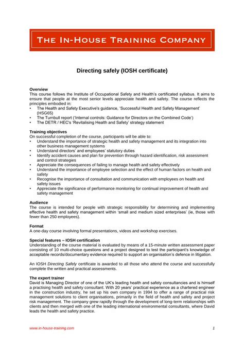 Pdf Directing Safely Iosh Certificate In House · Pdf File 1 Directing Safely Iosh