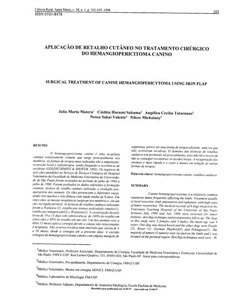 (PDF) Surgical treatment of canine hemangiopericytoma using skin flap