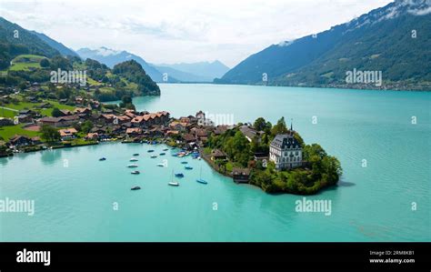 Aerial View Of Iseltwald Village On The Southern Shore Of Lake Brienz