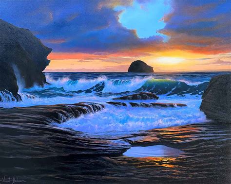 Last Light Trebarwith Strand Vincent Basham Seascape Artist Cornwall