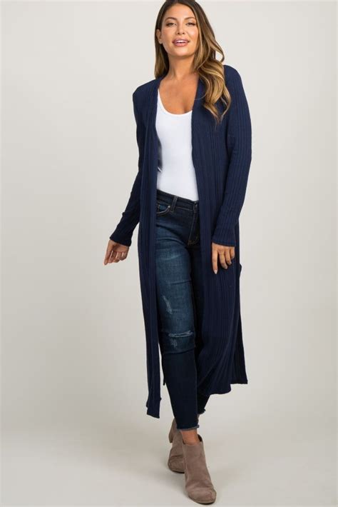 Navy Blue Soft Knit Duster Cardigan Blue Cardigan Outfit Cardigan Outfits Long Sweater Outfits