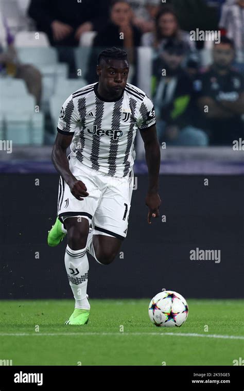 Turin, Italy. October 5, 2022, Moise Kean of Juventus Fc controls the ...