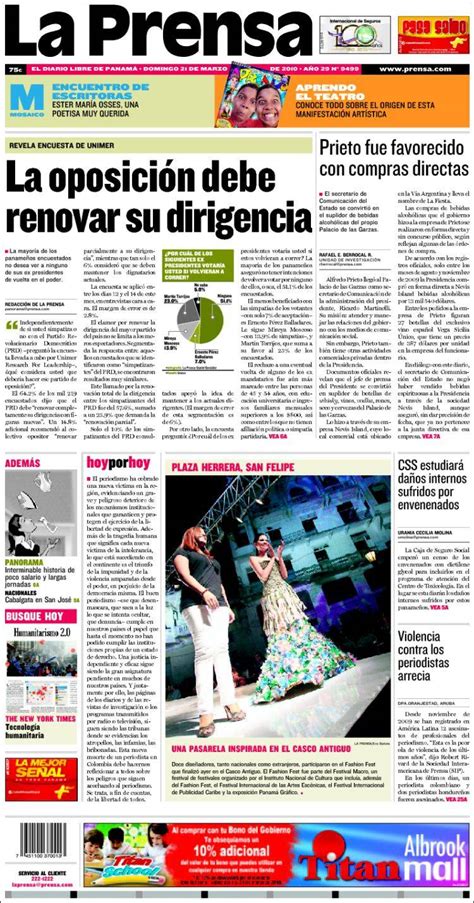 Periódico La Prensa Panamá Periódicos de Panamá Edición de domingo