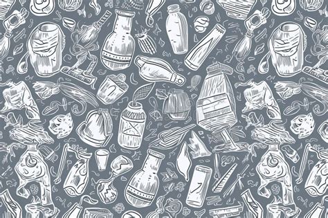 Hand Drawn Doodle Plastic Pollution Seamless Pattern Vector