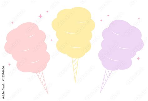 Cute Colorful Cartoon Sweet Cotton Candy Set Vector Illustration Stock