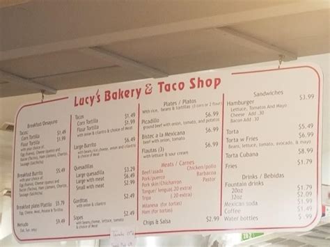 Menu At Lucys Bakery And Taco Shop Aubrey