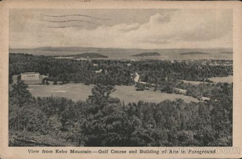 View of Kebo Mountain -Golf Course and Building of Arts in Foreground Bar Harbor, ME Postcard