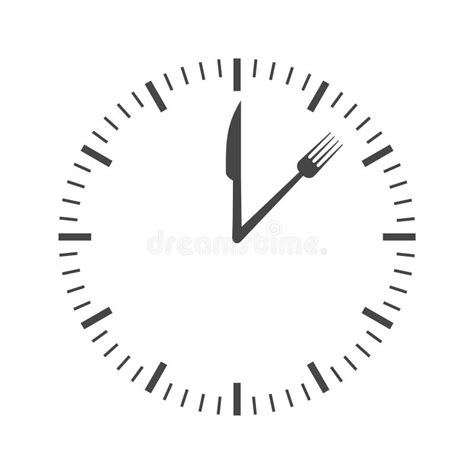 Time For Lunch Symbol Logo Clock With Fork Spoon And Knife Stock