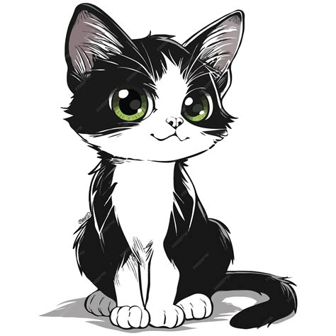 premium vector black  white cartoon illustration  cute cat animal