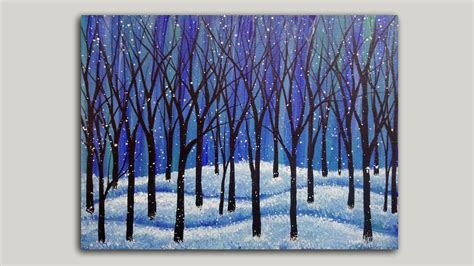 Snowy Forest Acrylic Painting On Canvas Easy Winter Landscape Painting