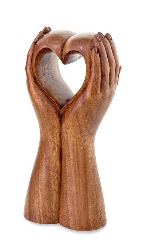 Hand Crafted Romantic Sculpture Faithful Heart NOVICA Dremel Wood