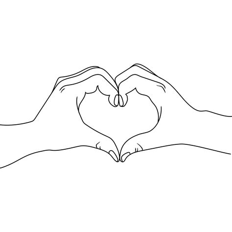 Hands Making Heart Sign Simple Line Drawing Vector Illustration