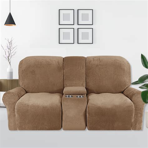 Shanna Reclining Loveseat Cover With Middle Console Slipcover Piece