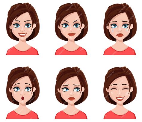 Premium Vector Facial Expressions Of Cute Woman